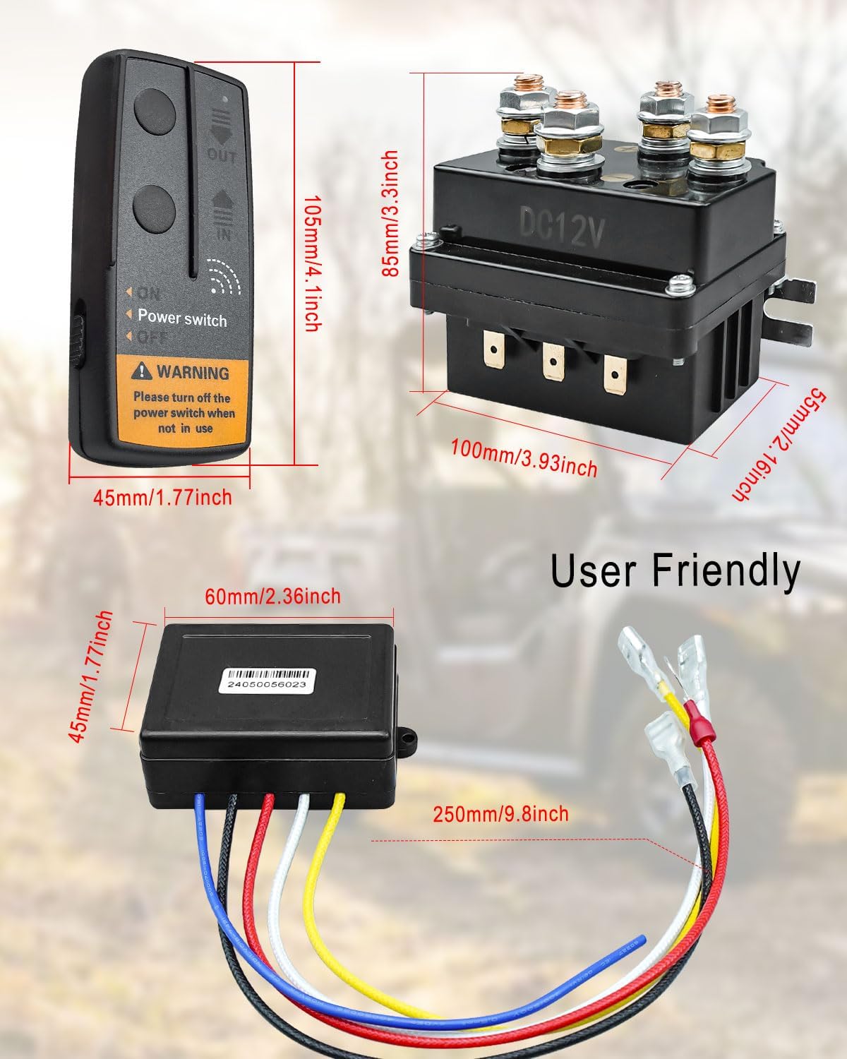 GMURA Wireless Winch Remote Control Kit, 12V 500A Winch Solenoid Contactor Relay & 12V Wireless Winch Receiver & 2Pcs Remote Controller, for 8000lbs-17000lbs ATV UTV Trailer Winches