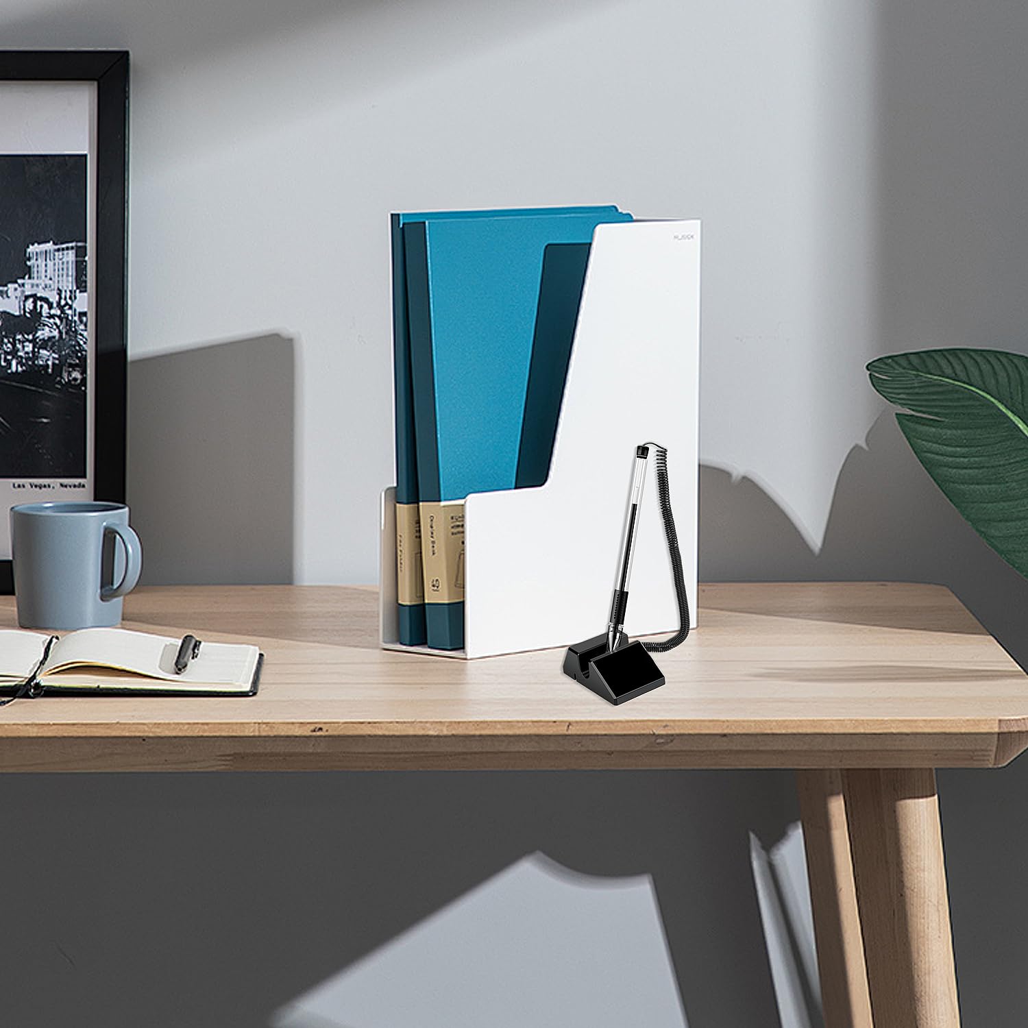Lezevn Lot de 6 stylos de comptoir sécurisés avec chaîne adhésive pour la réception standard - Stylos à encre noire pour la maison et le bureau
