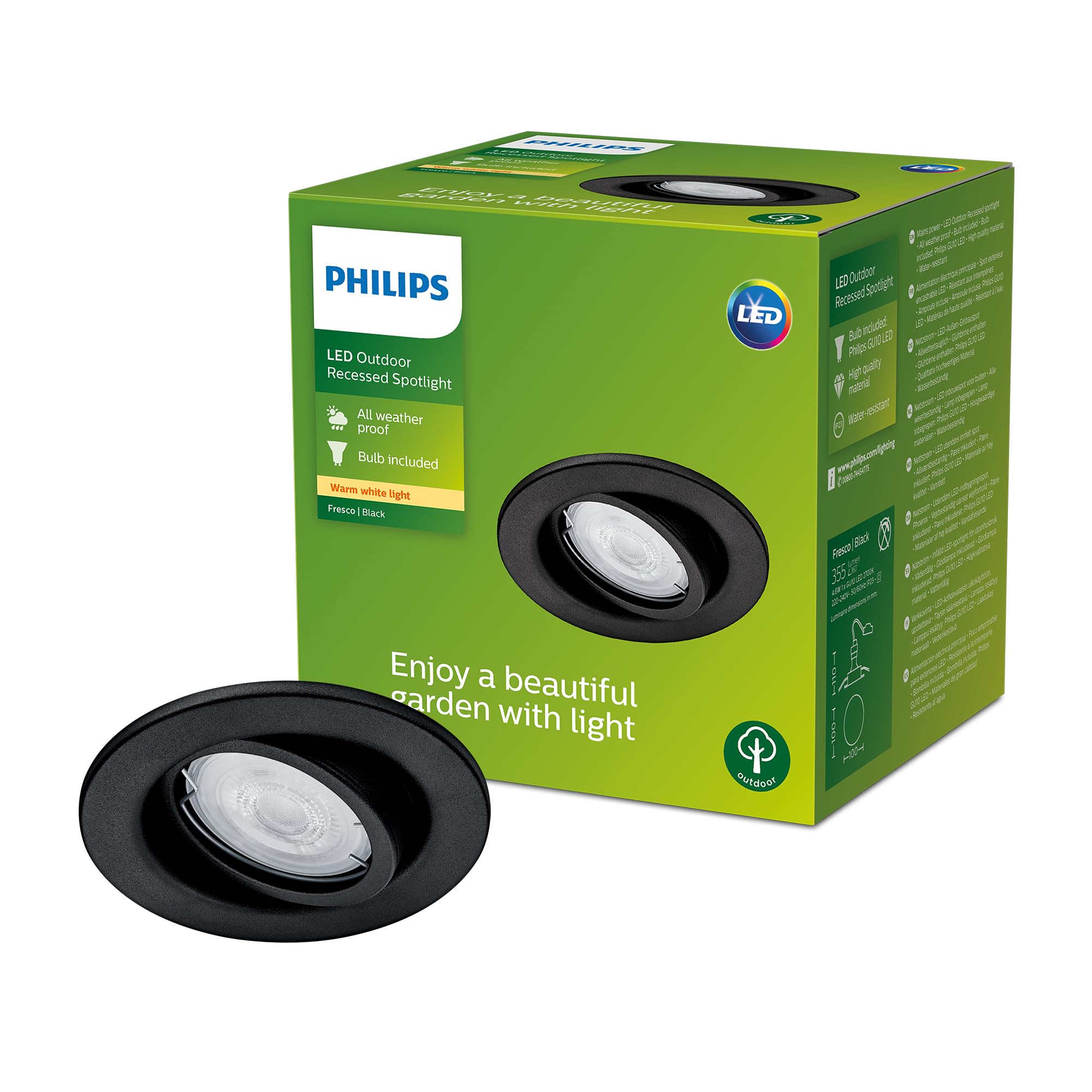 Philips Fresco Outdoor Recessed Light, Black, Stainless Steel, Gu10