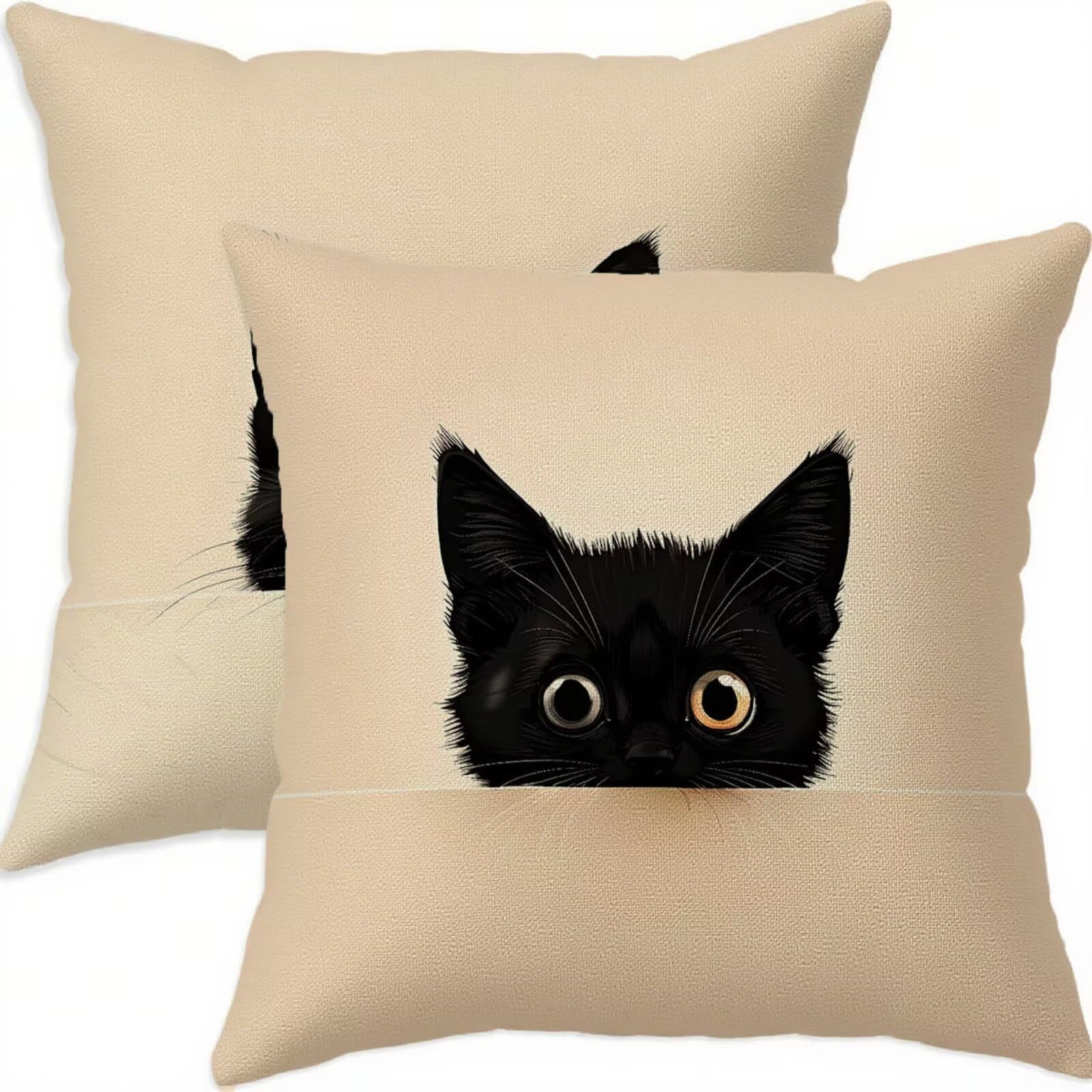 Housse coussin 65x65cm haut de gamme lin noir fermeture invisible