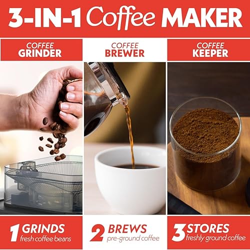 Miniatura 6 de Gourmia Cafetera de 10 tazas para moler y preparar  Molinillo ajustable integrado, temporizador digital programable, 3 concentraciones de