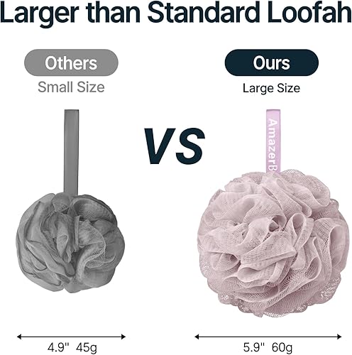 Miniatura 6 de AmazerBath Esponja de lufa de 2.12 ozpieza, esponja de ducha para hombres y mujeres, juego de 3 esponjas de baño, esponja de baño, gris, azul, rosa,