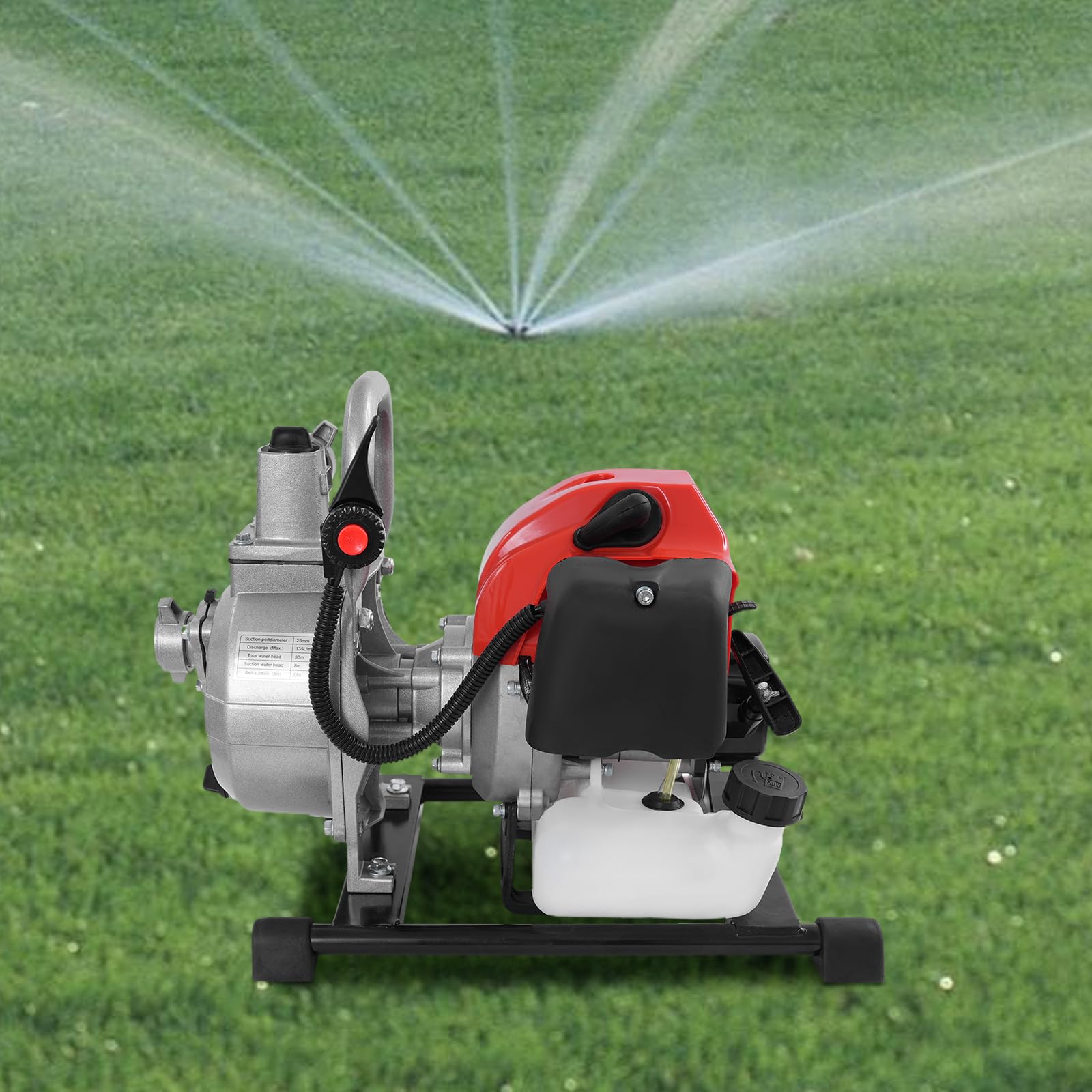 Bomba de agua de gasolina, altura de impulsión 30m, conexión de 25 mm (1"), bomba de jardín, bomba de motor con motor de 2 tiempos
