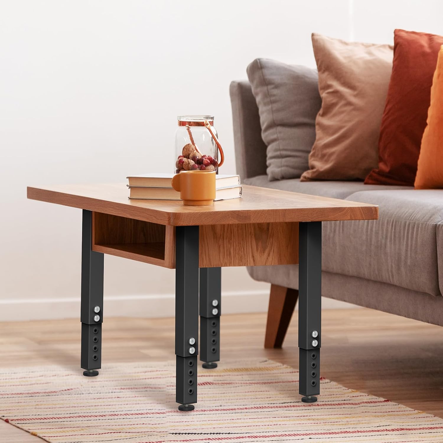 4PCS Adjustable Square Table Leg (14-24inch)，Metal Desk Legs, Home Office DIY Furniture Leg Set for Tables, DIY desks, Counter Tops, Kitchen Tables,Office Desk (Black)