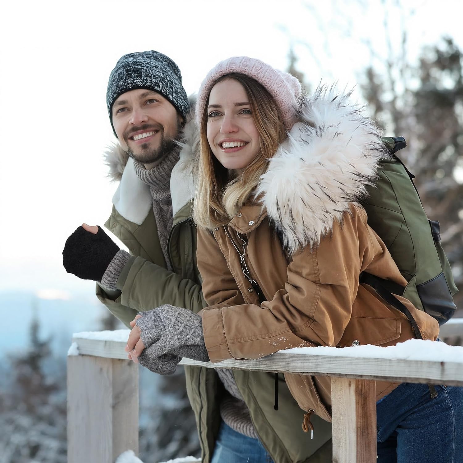 SATINIOR 3 Pairs Winter Fingerless Wool Gloves Warm Knitted Convertible Mittens Flap Cover Texting Mittens for Women Men - Image 2