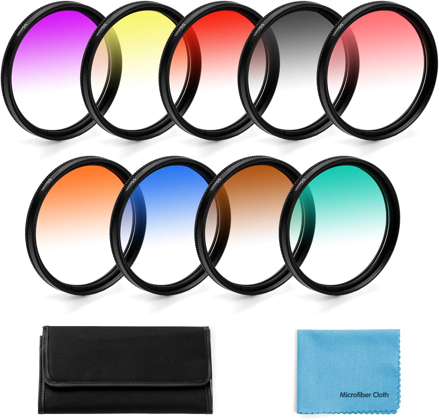 49mm Graduated Colour Filters Kit,Fotover 9 Pieces Gradual Colour Lens Filter Kit Set Accessory for Canon Nikon Sony Pentax Olympus Fuji DSLR Camera + Lens Filter Pouch