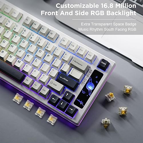 Miniatura 7 de YUNZII YZ75 75% Teclado mecánico inalámbrico para juegos intercambiable en caliente, retroiluminación RGB, BT5.02.4GUSB-C, teclas PBT con