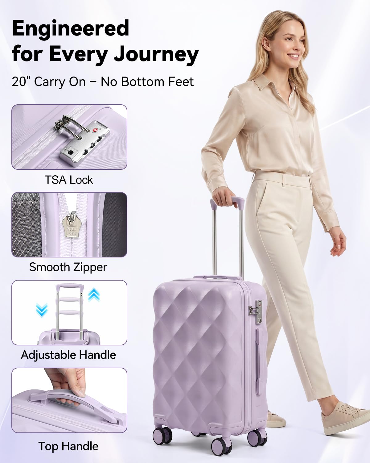 Sea Choice Maleta de Cabina 20 Pulgadas con Bolsa de Viaje y Neceser | ABS Rígido Ligero,Ruedas Giratorias 360° Silenciosas,Candado TSA,Para Fin de Semana Avión Mujer Hombre