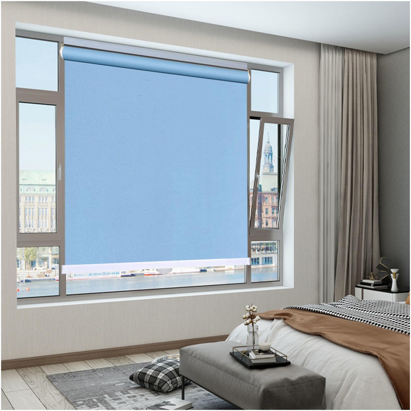 Blackout Roller Blinds No Drilling, Window Roller Shades, Temporary Blackout Curtains 68x125/90x150cm, Privacy Blinds, Sunshade Roller Blinds,blue-145x200cm/57 * 79in
