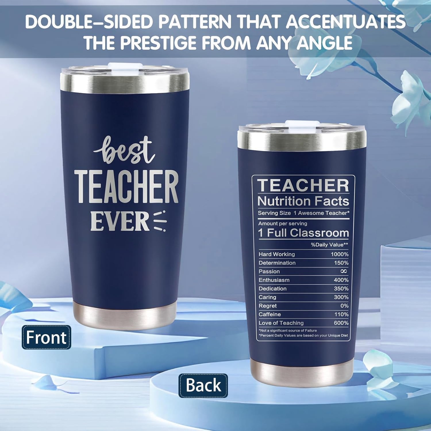 Teacher Appreciation Gifts for Men, 20Oz Navy Blue Stainless Steel Tumbler Cup, Best Thank You Teacher Ever Coffee Mug Gift Set with Lid Straw Keychain Educators Graduation Thanksgiving Christmas Gift - Image 5