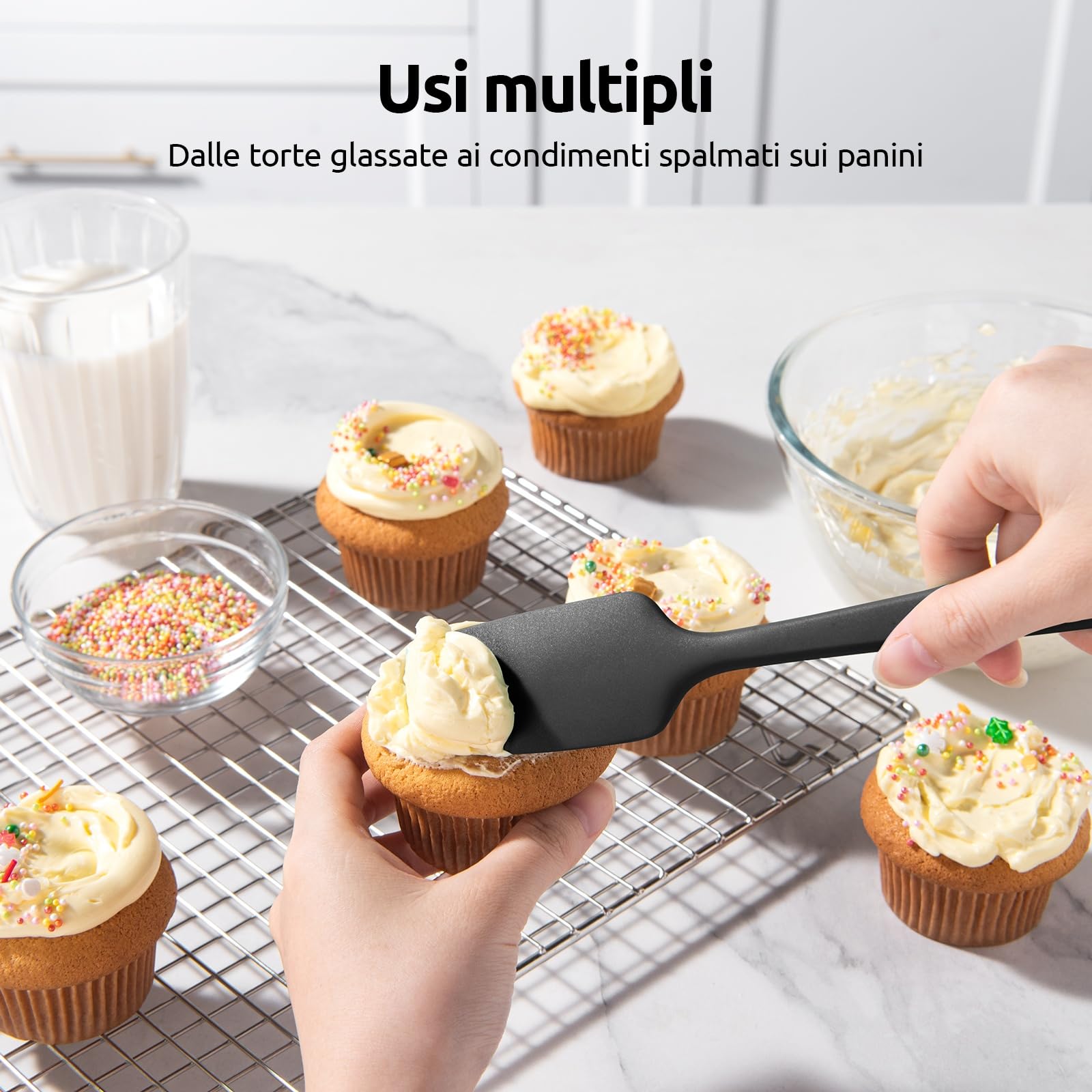 U-Taste Spatole in silicone per cucinare, raschietto per cottura alimentare resistente al calore fino a 315°C con anima robusta e bordo flessibile per pentole antiaderenti(4 pezzi,Nero)