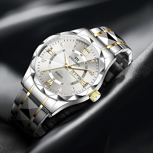 Miniatura 7 de Watch for Men Stainless Steel Waterproof Diamond Business Dress Analog Quartz Luminous Date Two Tone Luxury Casual Wrist Watch