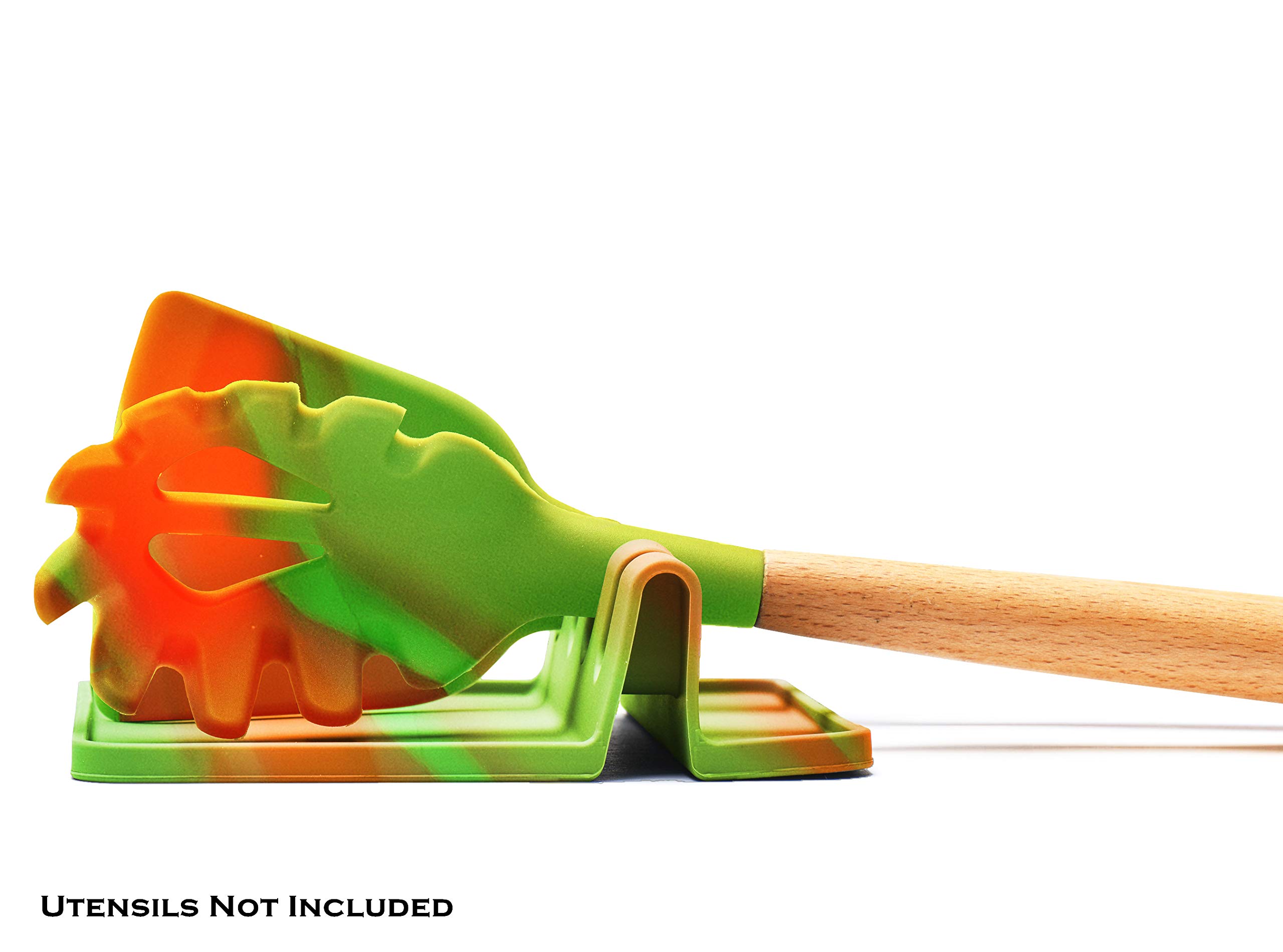 RED & BLACK Multiple Silicone Utensil Rest, Utensil Holder for Stove Top, Kitchen Spoon Rest & Spoon Holder for Brushes Spatulas Ladles Forks, BPA Free Heat Resistant Nice Gift by Jell-Cell (Orange Green)