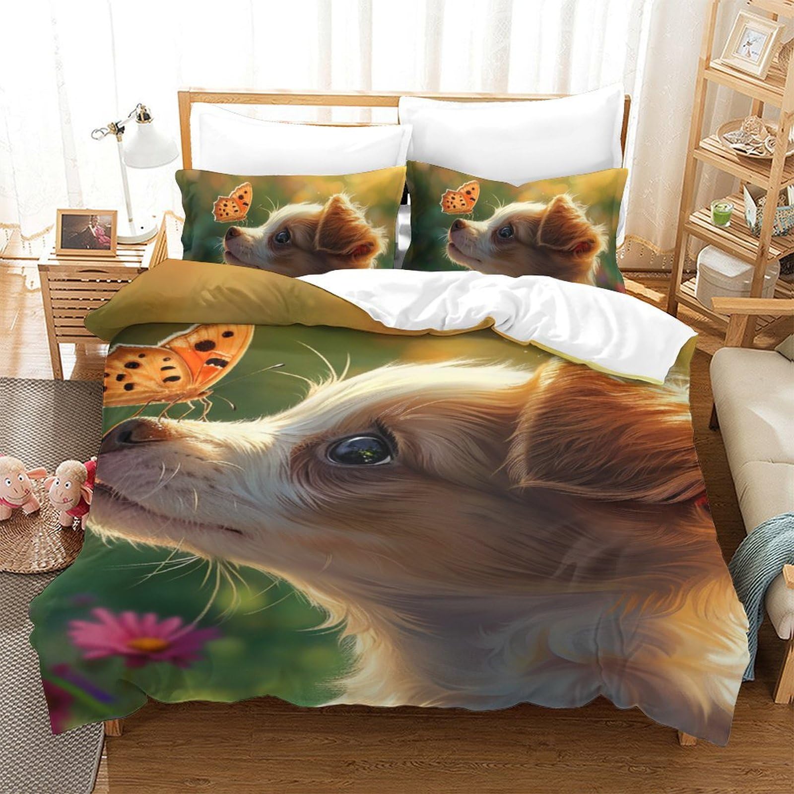 Housse de couette zippée 140x200 douce literie facile à changer motif chien 3D ado