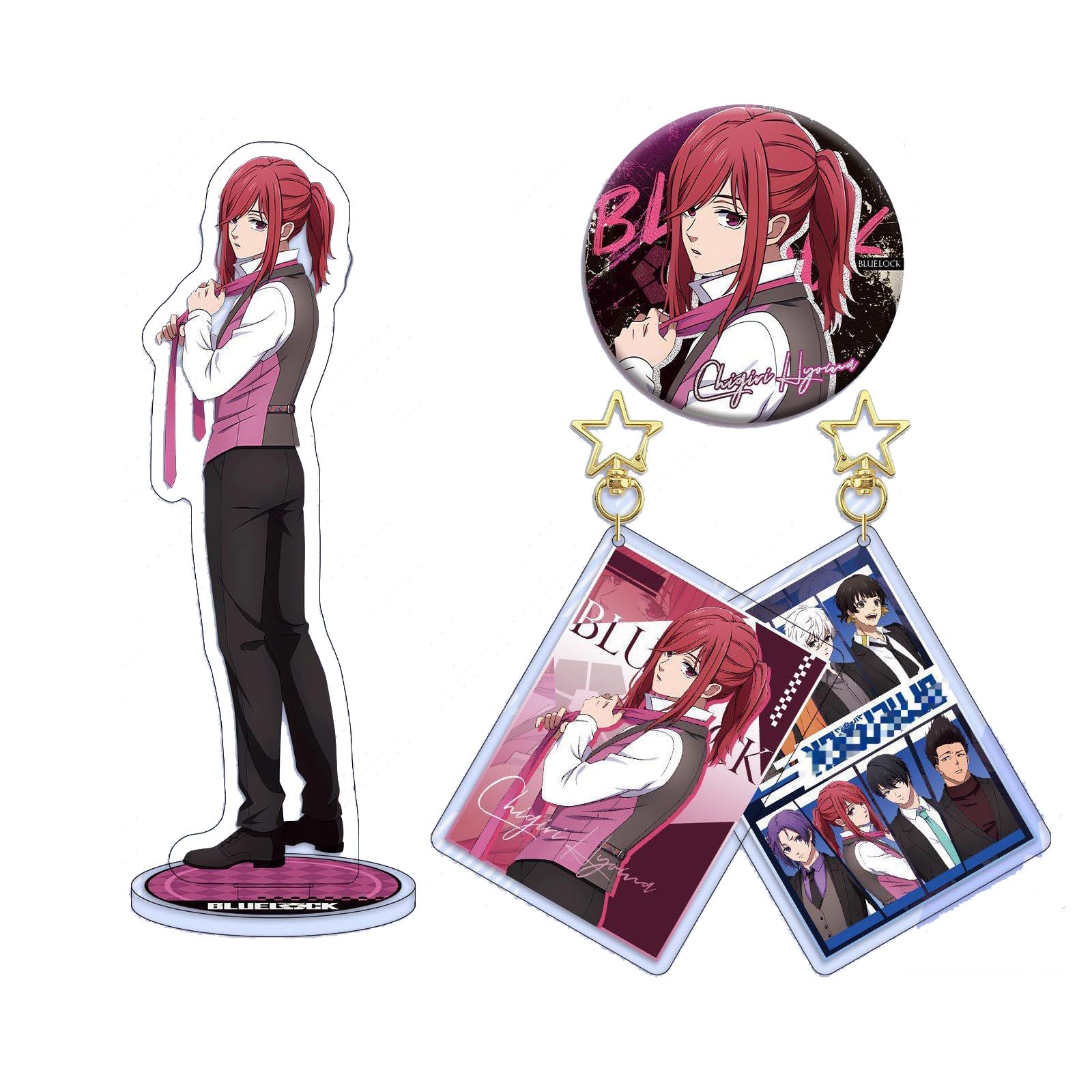 Feidiao Multicolor Blues Lock Goods 3Pcs Set Isagi Yoichi Figure Badges Chigiri Hyoma Keychain Pendant Bachira Meguru Acrylic Stand For Fans (A)