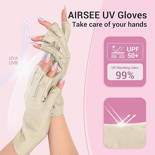 Miniatura 8 de AIRSEE Guantes anti UV para lámpara de uñas, guantes profesionales de protección UV UPF50+ para manicura, arte de uñas, guantes sin dedos (rosa)