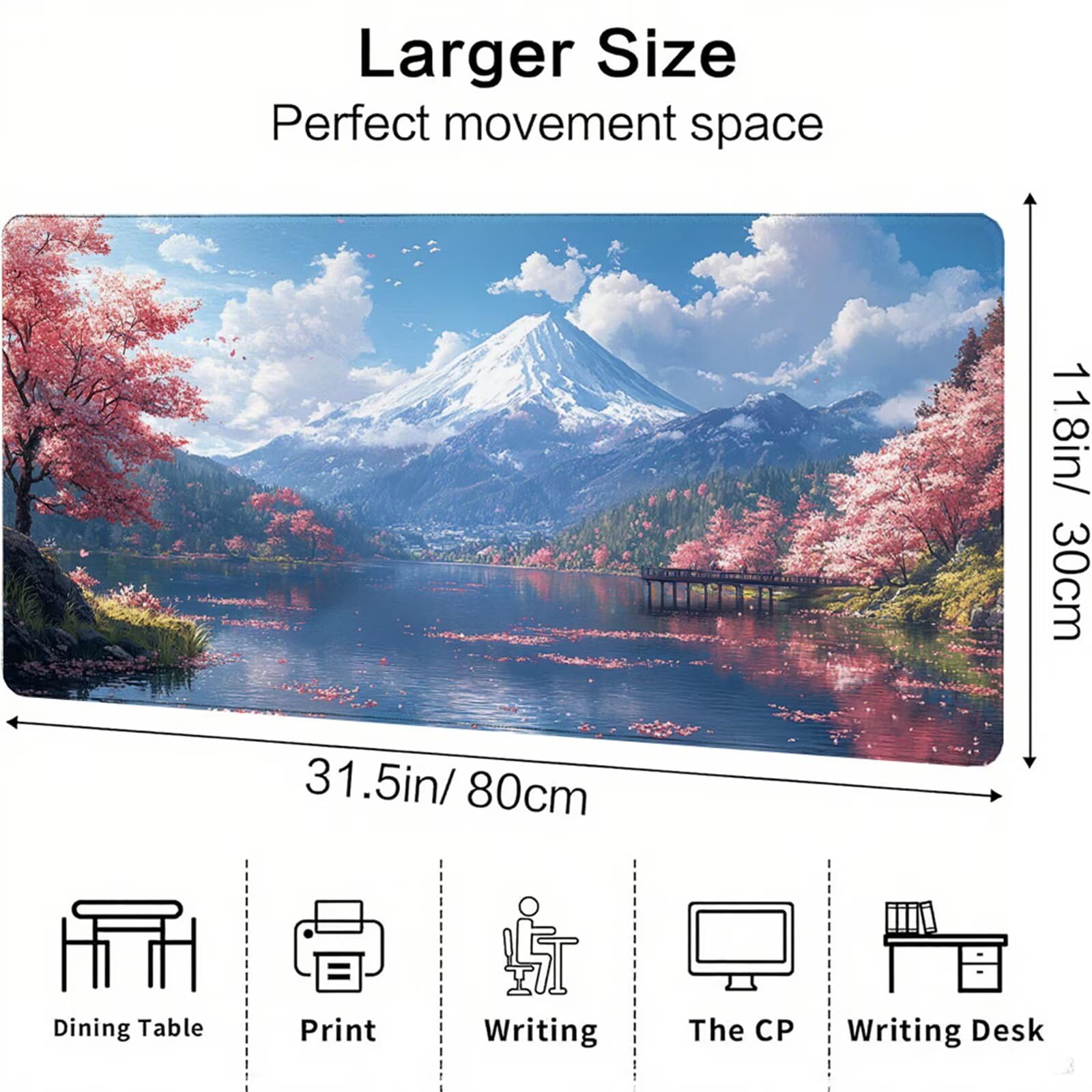 Niebieska podkładka pod mysz XXL 1200 x 600 x 3 mm Fuji uchwyt ręczny na biurko akcesoria antypoślizgowa gumowa podstawa i zszyte krawędzie podkładka pod mysz dla graczy do dekoracji biura biurowego