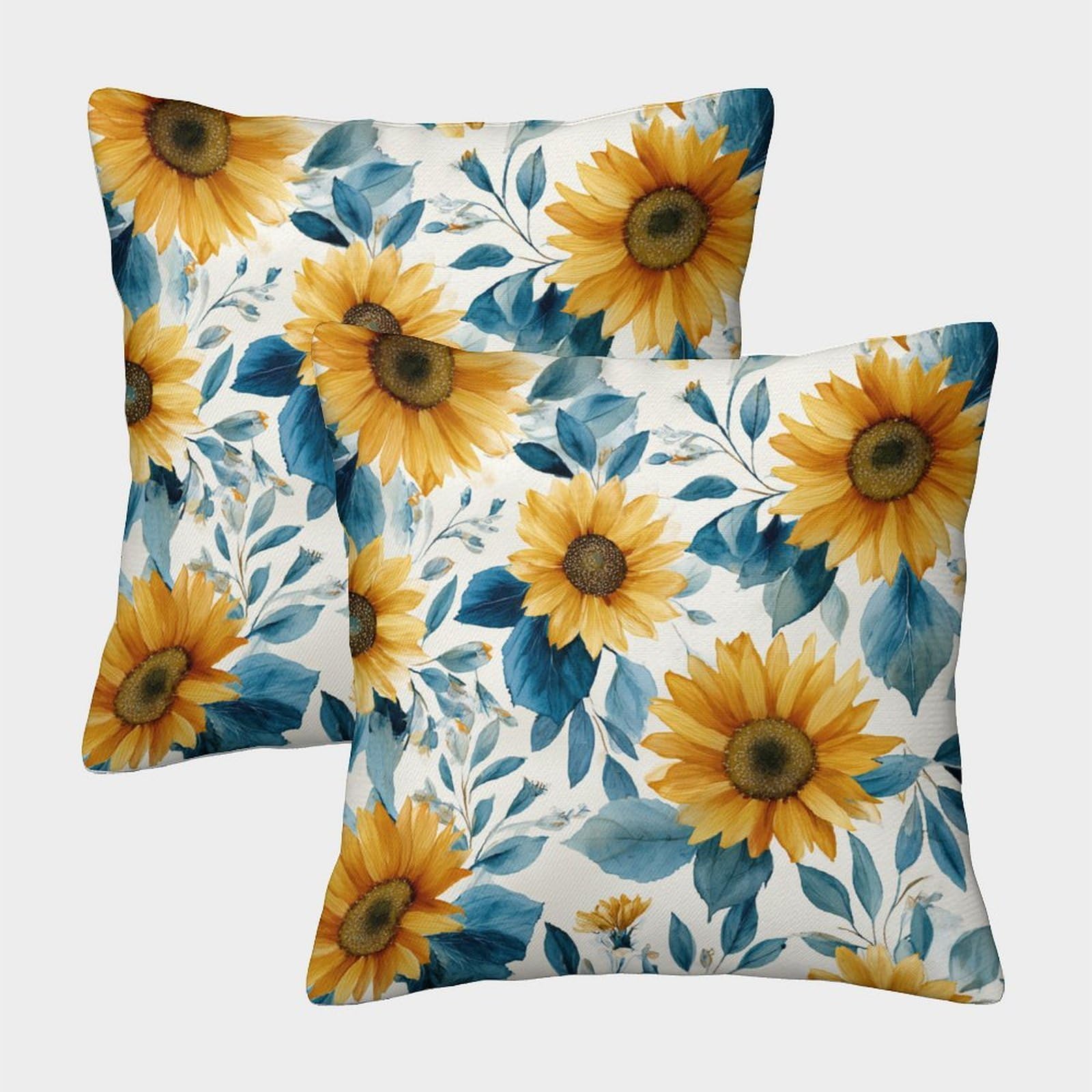 kaiyun 2 Pack Watercolor Sunflower, Blue Leaves Personalised Cushion Cover Home Sofa Decoration 50x50cm Pillow Covers