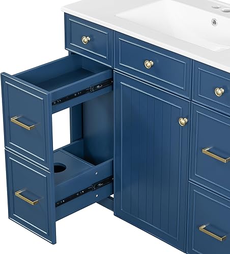 Miniatura 4 de Bellemave Juego de tocador de baño de 36 pulgadas con fregadero fregadero único armario agitador con puerta de cierre suave y cajón sin espejo azul