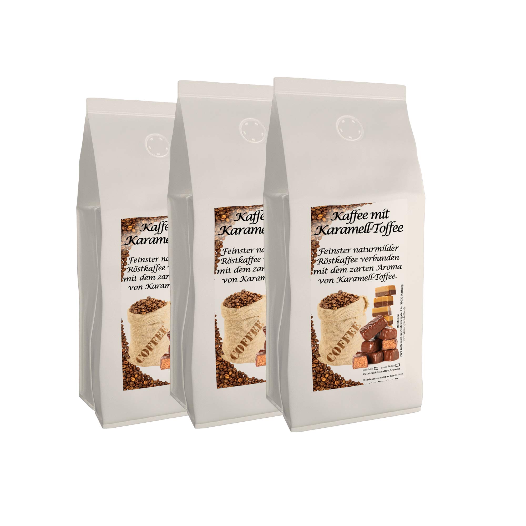 Aromakaffee - Aromatisierter Kaffee - Ganze Bohne - Frisch Von Uns Geröstet (Karamell, 3x1000 Gramm) - Sparpaket