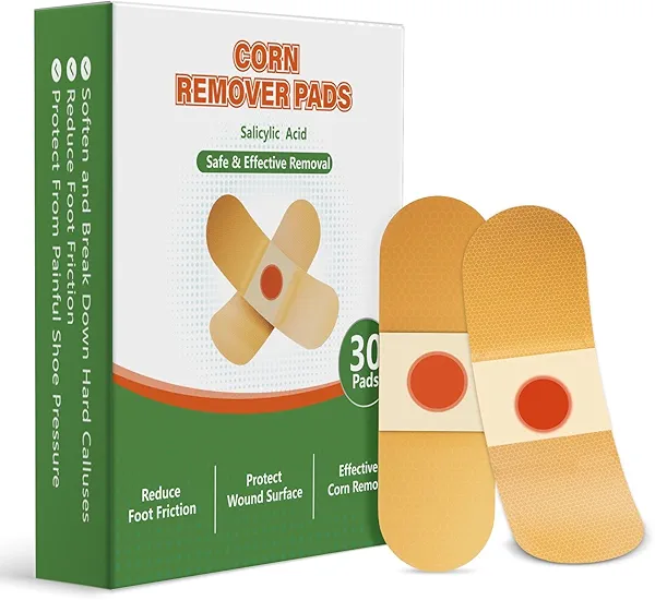 JEWII ENVI Corn Removers Pads for Feet and Toes, 40% Salicylic Acid Maximum Strength Treatment - Fast Acting Medicated Bandages, Long Lasting Adhesion - 30 Count