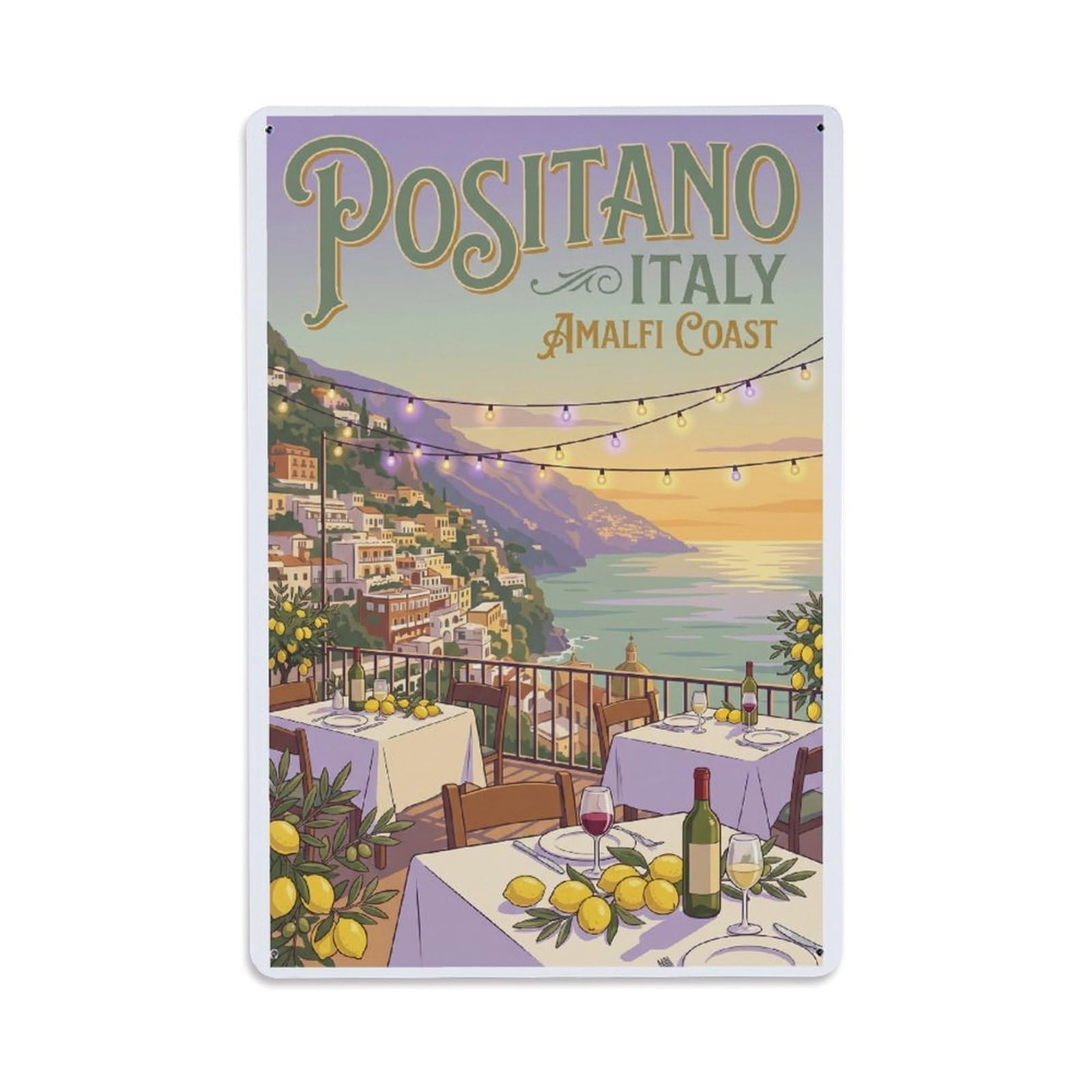 Vintage Travel Positano Italy Sage Metal Tin Sign Plaque Wall Decor for Cafe, Club Bar, Office, Garden Metal Poster 8x12Inch