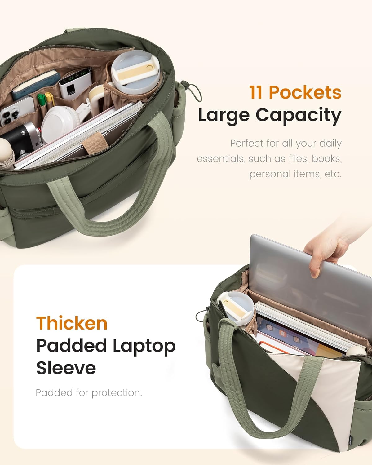 LOVEVOOK Tote Bag for Women, Puffer Work Bags with Zipper for Daily Travel College, Teacher Nurse Laptop Handbags Purses Gift - Image 3