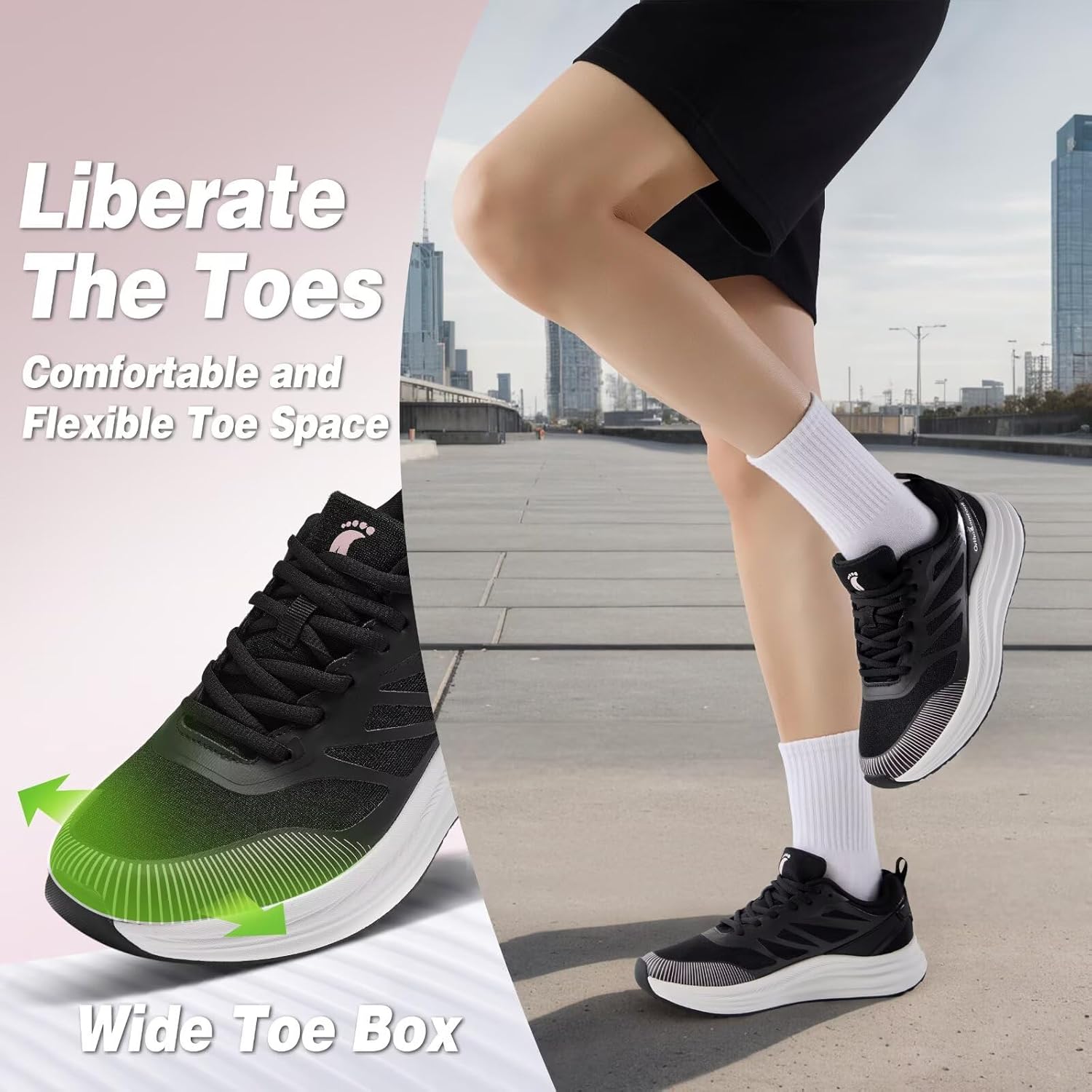 Women's Orthopedic Road Running Shoes: Comfortable Arch Supports Plantar Fasciitis Orthotic Sports Athletic Sneakers, Casual Flat Feet High Arch Tennis Work Walking Shoes for Foot Heel and Pain Relief - Image 2