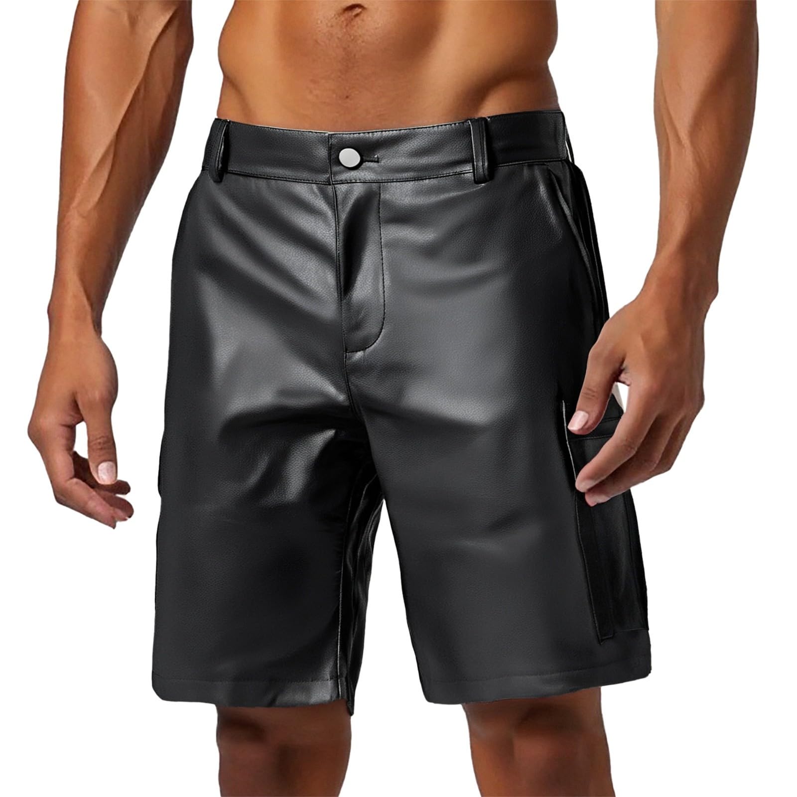 Pantaloni corti da uomo in pelle PU, da motociclista, da uomo, effetto laccato, in lattice, effetto bagnato, per clubwear, pantaloni lucidi, da motociclista, allenamento, palestra, danza, pantaloncini