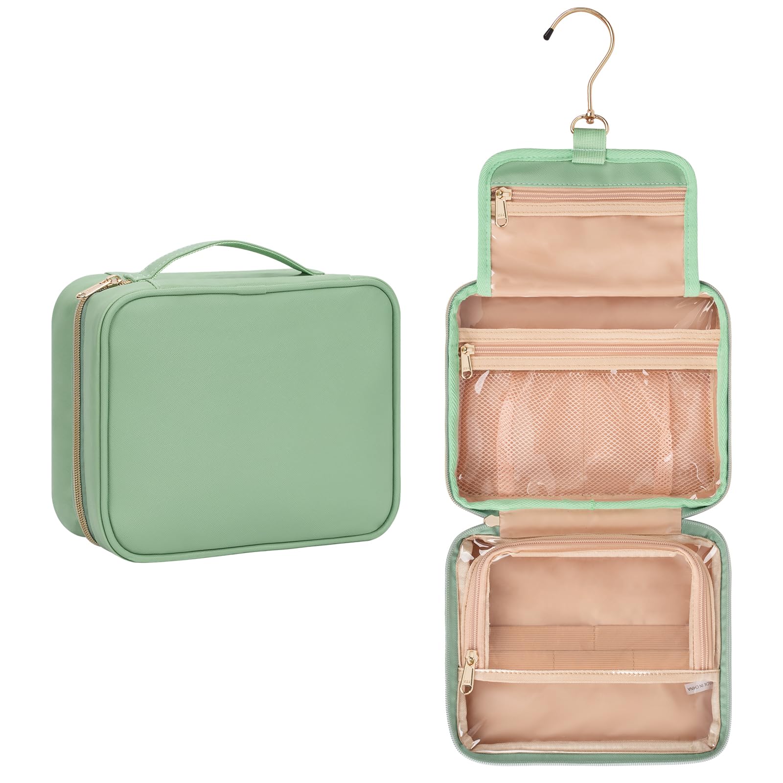Borsa Da Toilette Da Viaggio Appendibile CUBETASTIC - Trousse Piccola Verde Con Gancio Metallico, 3 Scomparti, 24x19x9 Cm, Per Uomo E Donna