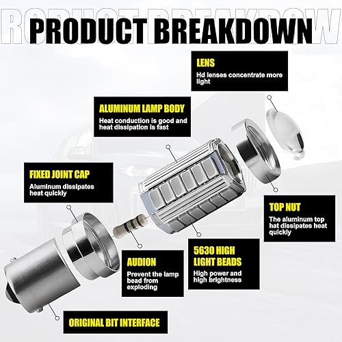 Miniatura 5 de ZBGUN 1156 bombillas LED, superbrillantes DC12V 2.76 W de baja potencia, luces LED rojas de marcha atrás de 6500 K para automóviles, camiones y