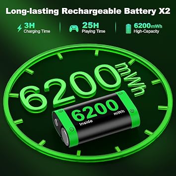 Rechargeable Controller Battery Pack Charging Station,2x6200mWh Battery Pack