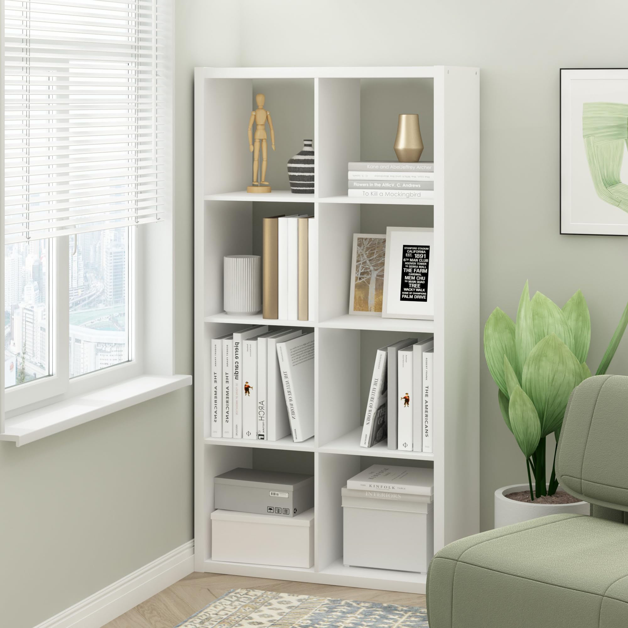 Furinno CUBICLE 8-Cube Open Shelf Cube Shelves, White