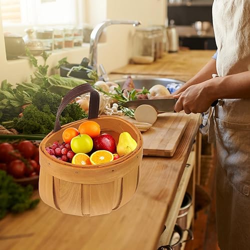 Miniatura 8 de Homoyoyo Cesta de frutas colgante cesta de mimbre tejida a mano cesta de almacenamiento de madera portátil colgante de pared cesta de flores