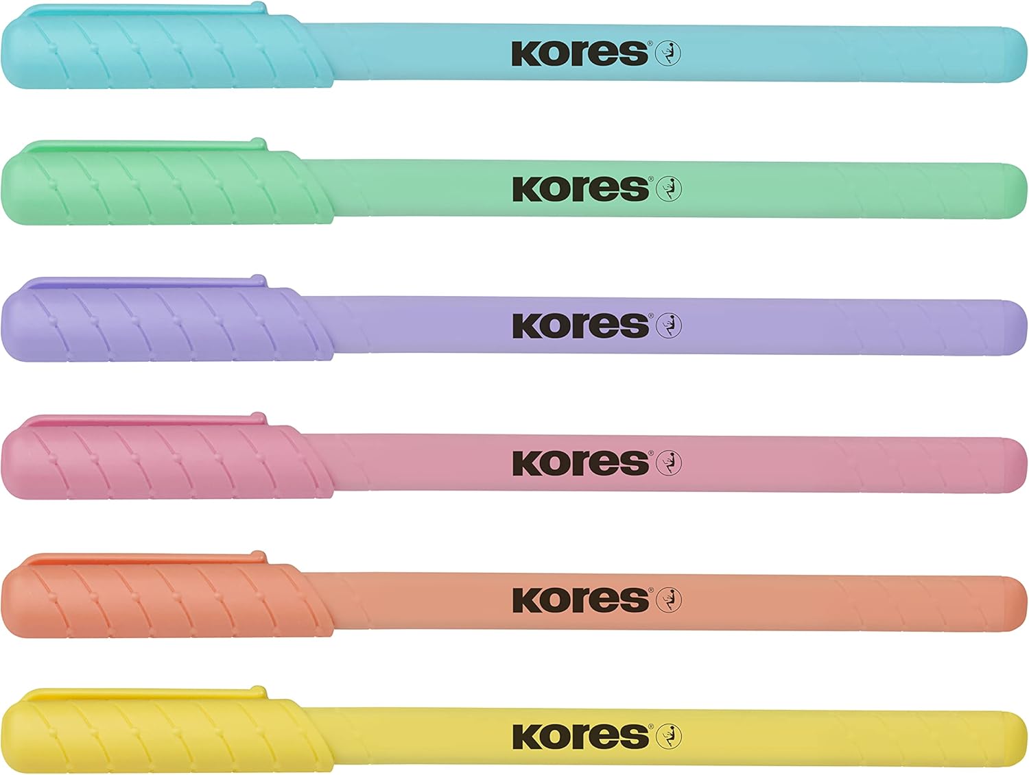 Kores - K0R-M: Ballpoint Pens with BLUE Semi-Gel Ink in Pastel Design, 1 mm Medium Point Biro for Smooth Writing, Triangular Ergonomic Shape, School and Office Supplies, Pack of 6