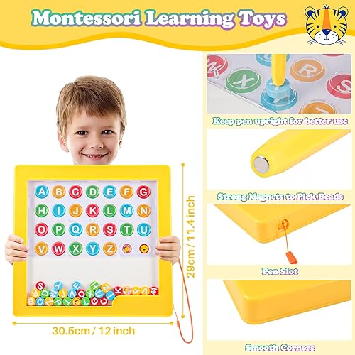 Miniatura 3 de Tablero magnético del laberinto del alfabeto, tablero de letras con 2 lápices ópticos, rompecabezas de colores para niños preescolares ABC