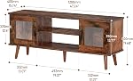 Turosur Wood TV Stand for 55 Inch TV, Mid Century Modern Entertainment Center with Adjustable Shelf, Sensor LED Light, 2 Cabinets, TV Media Console for Living Room Bedroom (Brown)