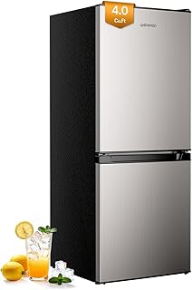 Upstreman 4.0 Cu.Ft Mini fridge with Bottom Freezer, Double Door, Low Noise Large Capacity Fridge, for Bedroom, Apartment, Kitchen, BM40 (Stainless)