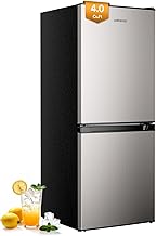 Upstreman 4.0 Cu.Ft Small Refrigerator with Bottom Freezer, Double Door Mini Refrigerator with Freezer, Mini Fridge for Kitchen, Apartment, Dorm, Office, BM40 (Stainless)