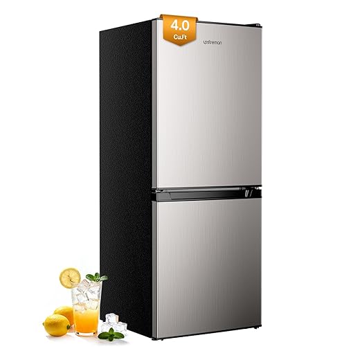 Upstreman 4.0 Cu.Ft Mini fridge with Bottom Freezer, Double Door, Low Noise Large Capacity Fridge, for Bedroom, Apartment, Kitchen, BM40 (Stainless)