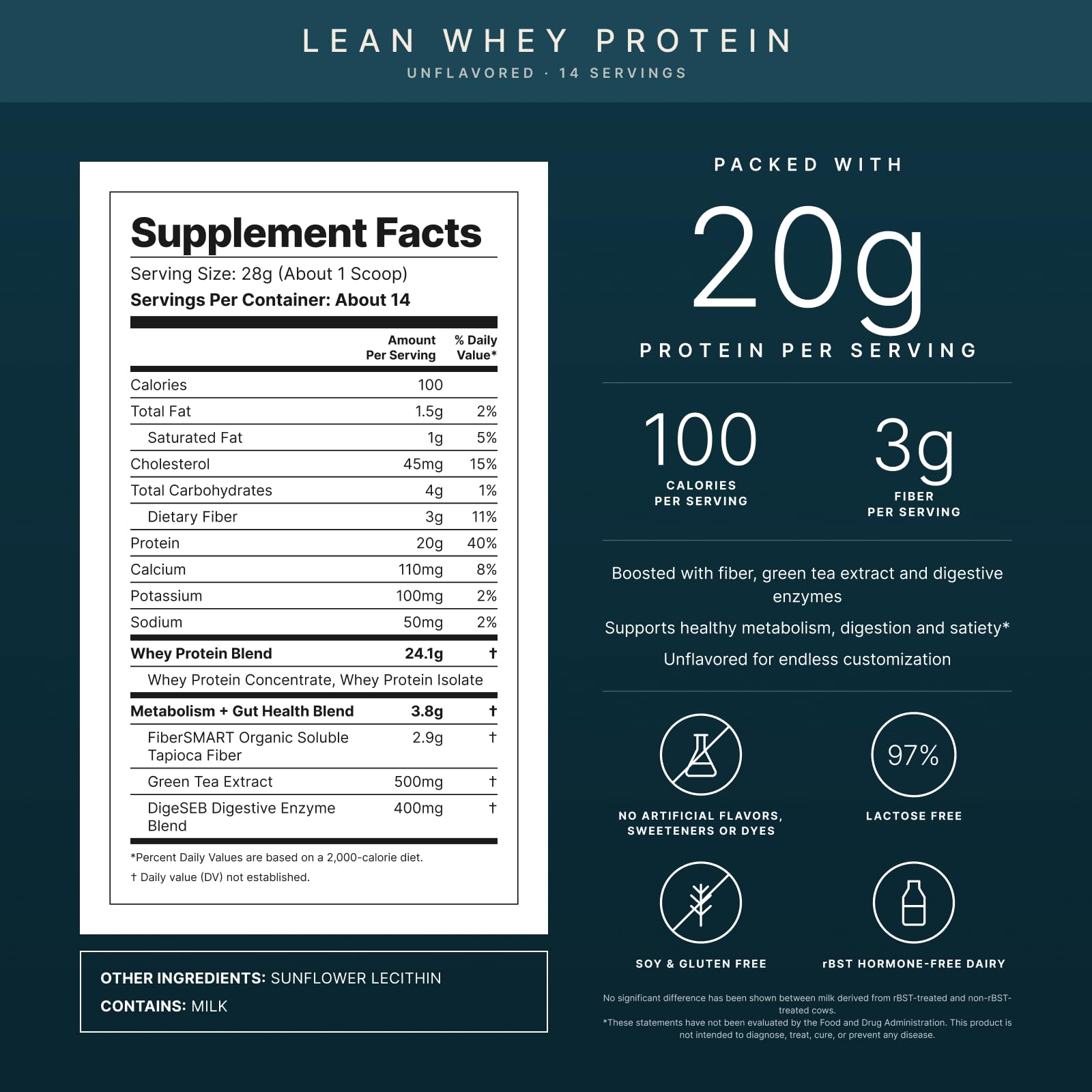 Gainful Lean Whey Protein Powder, 20g Protein, Unflavored, 14 Servings — Amazon image 2