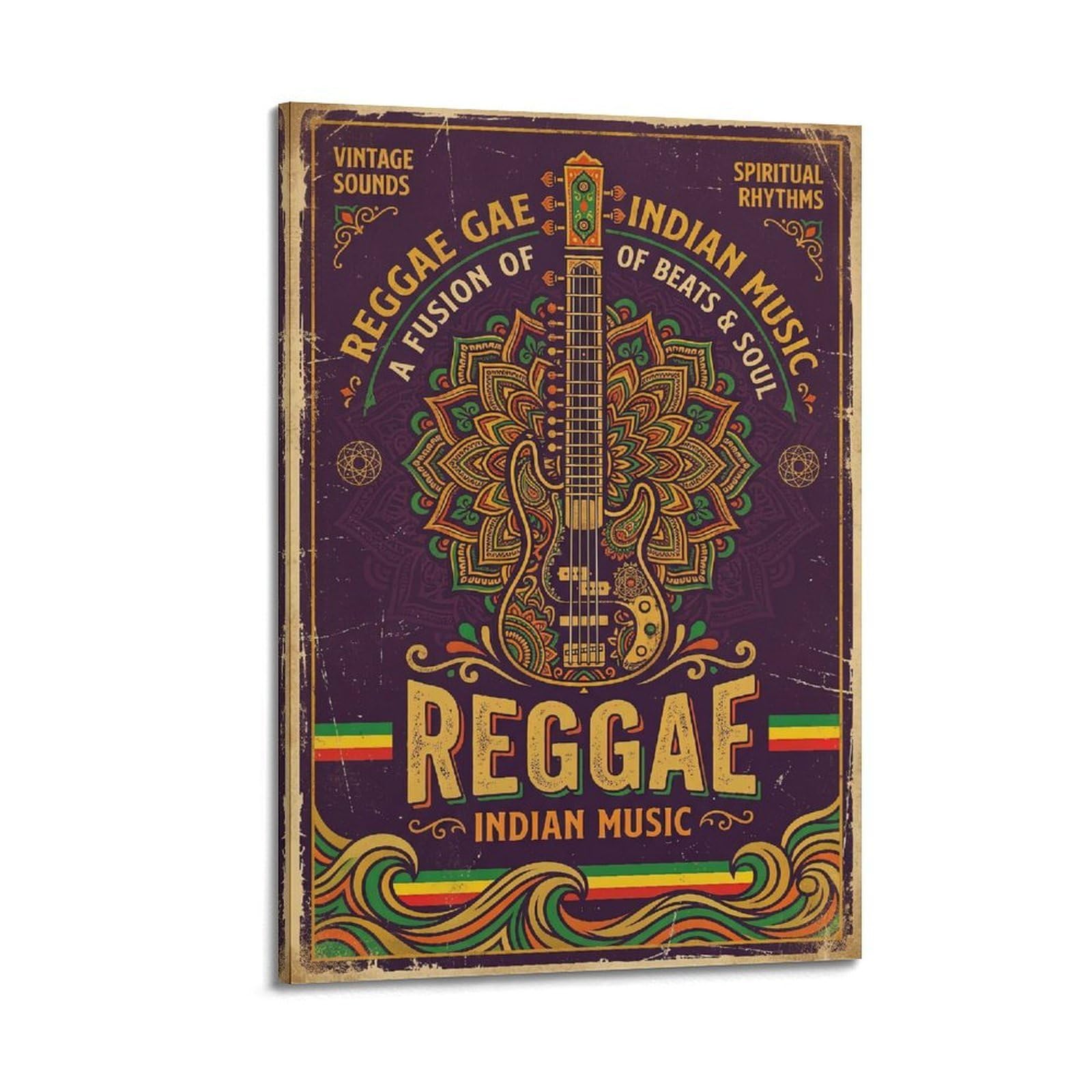 Okngb Frame-Style Vintage Indian Reggae Music Poster Mandala Bass Art Decorative Painting Canvas Art Picture 20X30inch(50X75cm)