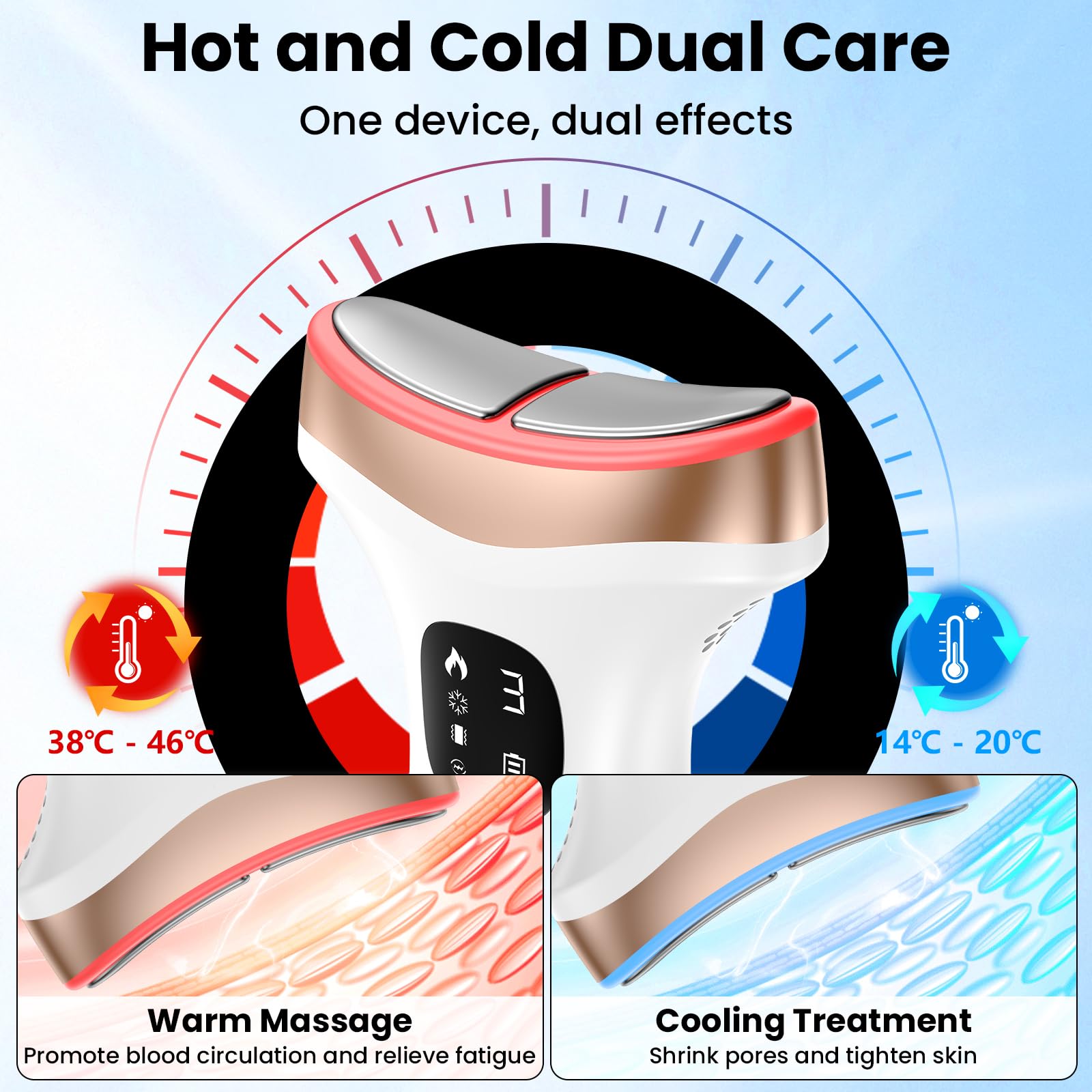 PKBD Elektrisches Gesichtsmassagegerät – Anti-Aging-Behandlung gegen Falten und Doppelkinn, 45 °C Wärme- und 15 °C Kältetechnologie, 4 Modi, mehrfarbiges LED-Licht