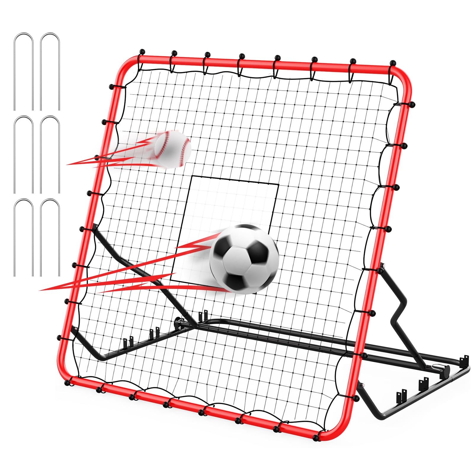 Baseball Rebounder ,4x4.5FT Soccer Rebounder with 4 Adjustable Angles, 28 Bungee Cords to Adjust Elastic, Sports Equipment for Soccer/Baseball/Softball/Volleyball Training,Pitchback Net for All Levels