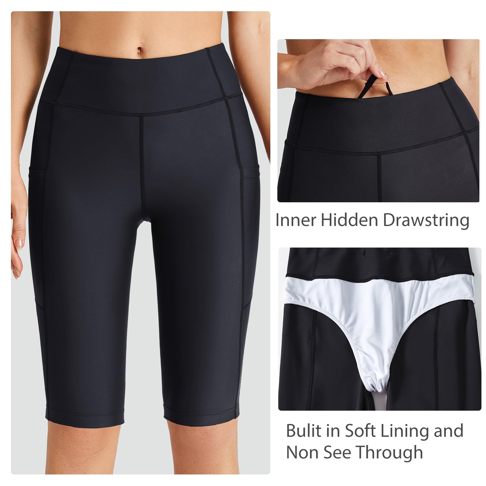 baleaf Pantalones Capris de natación con Bolsillos Shorts de Surf para Mujer Shorts de Baño UPF50+