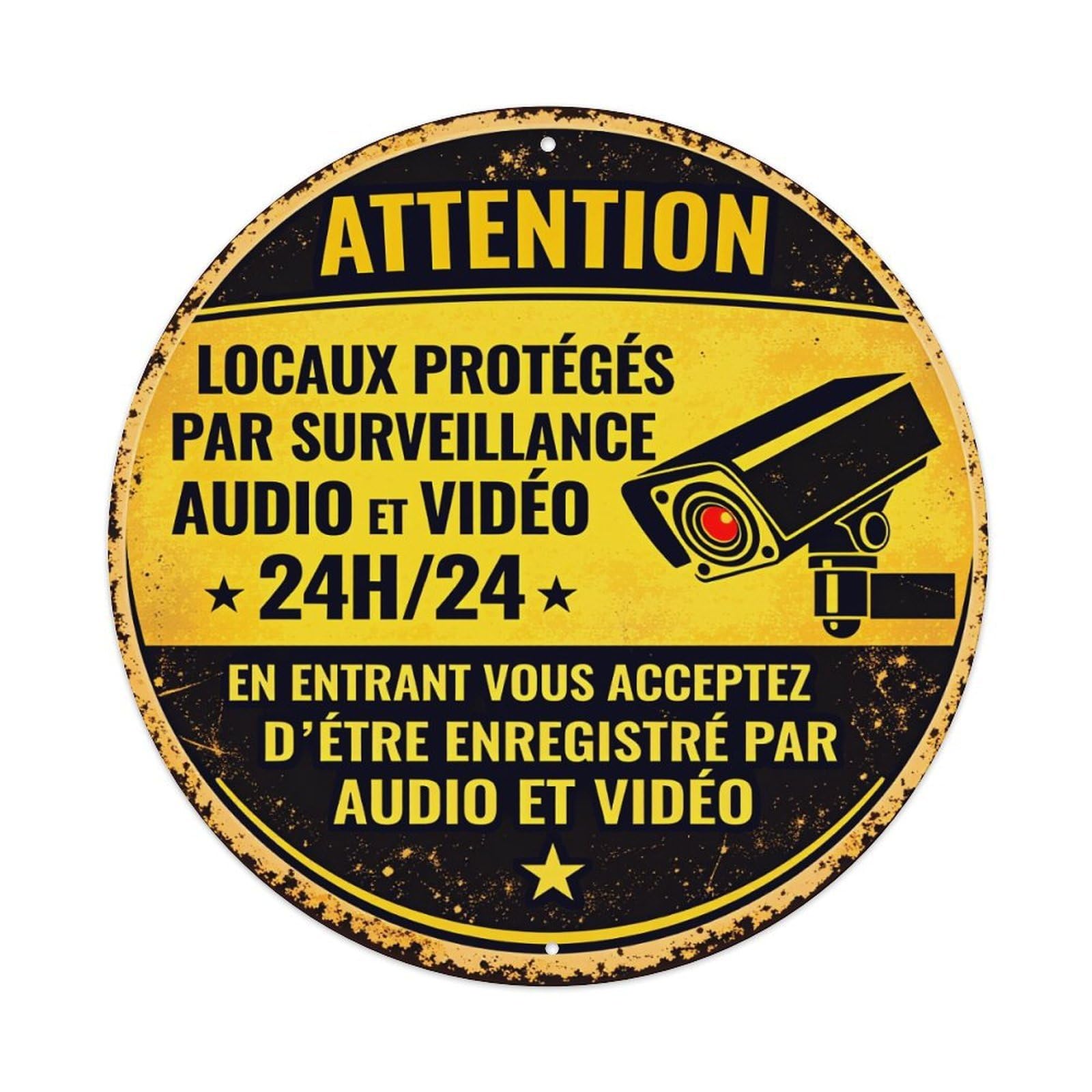 Attention Surveillance Audio Video 24h Metal Tin Sign Vintage Garden Bedroom Cafe Bar Man Cave Home Wall Decor Metal Poster 8x8 inches