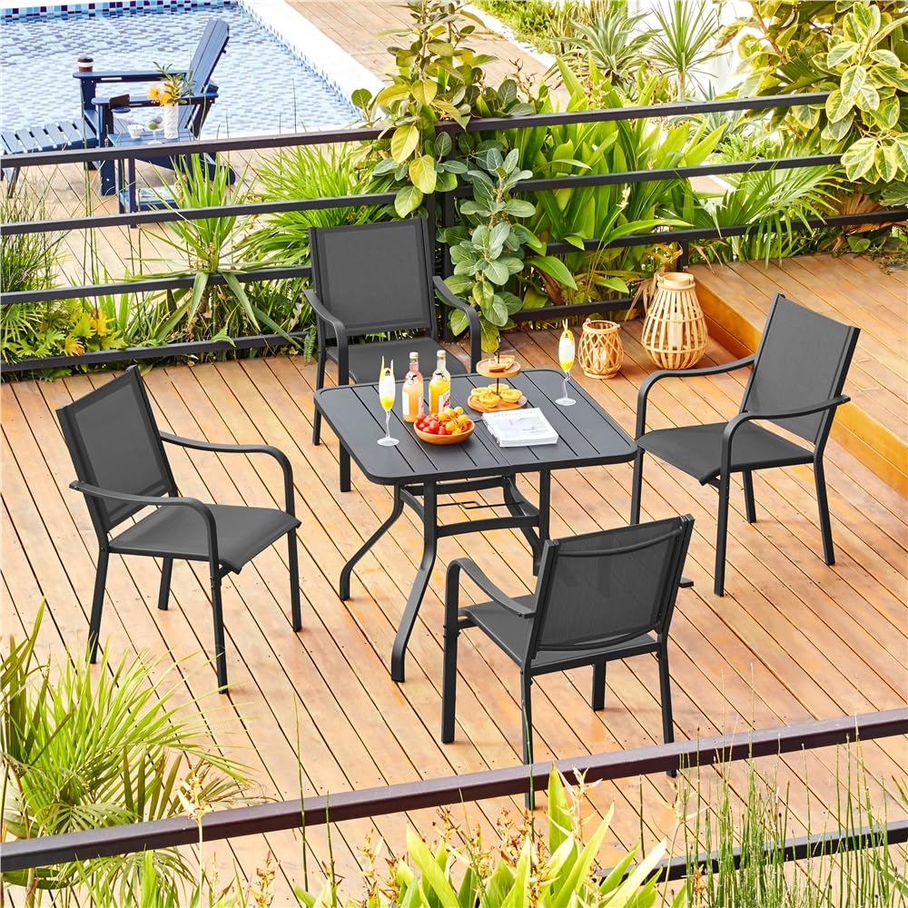 Yaheetech Set di Sedie da Esterno Impilabili con Schienale Braccioli Poltrona da Giardino in Tessuto Textilene per Terrazza Balcone Veranda Piscina Nero