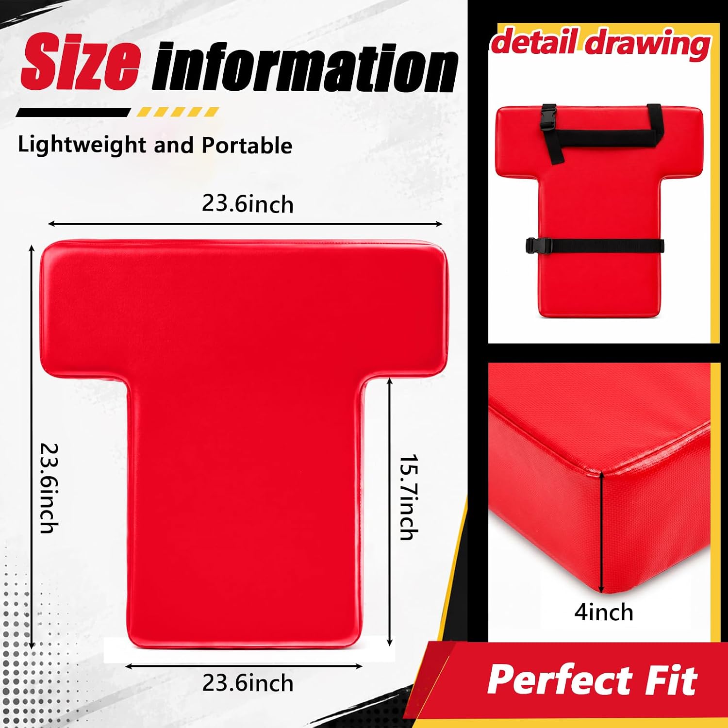 23.6"x23.6" No Hands Football Blocking Training Shield with Adjustable Waist Belt, Foam Tackle Dummy Pad, Impact Kick Shield for Football Rugby Basketball Hockey Practice Equipment