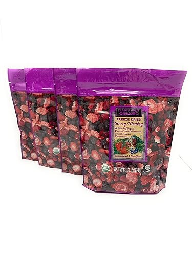 Mezcla orgánica de bayas liofilizadas de arándanos, fresas y frambuesas orgánicas por Trader Joes, 1.2 onzas cada una, (paquete de 4)