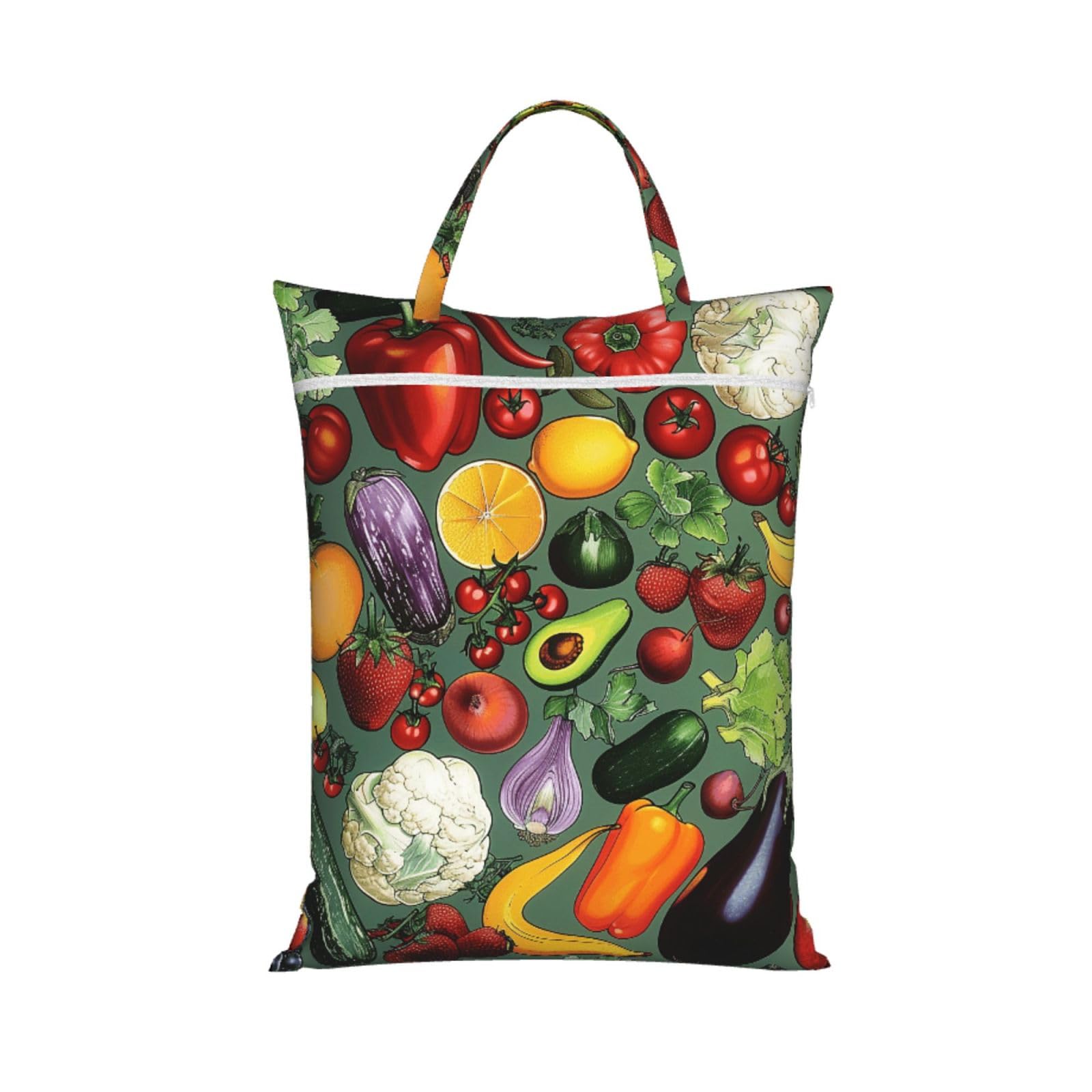 Large Travel Laundry Bags,Vegetable Fruit Print with Handle Foldable Laundry Bag for Holidays Gym Swimming and Family Trips, 1Pcs